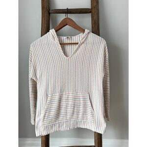 Paper Crane Pullover Hoodie Waffle Knit V-Neck Pocket Long Sleeve XS